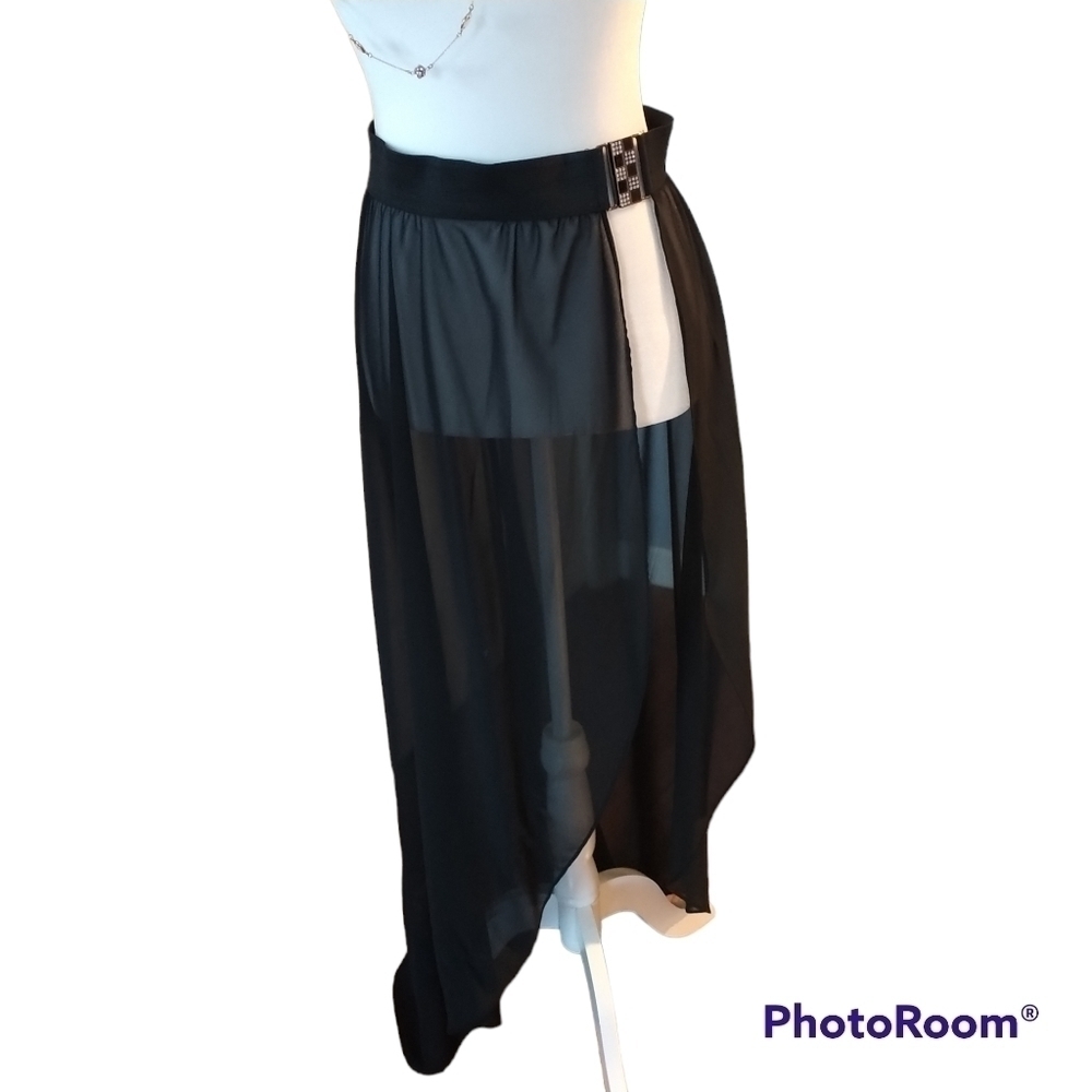 Black Sheer Elastic Waist Art Deco Buckle Beach Sarong S/M